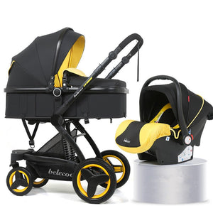 High Landscape Baby Stroller 3 in 1 Luxury Hot Mom Stroller Travel Pram Reversible Baby Trolley Pink Stroller with Car Seat