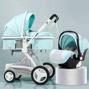 High Landscape Baby Stroller 3 in 1 Luxury Hot Mom Stroller Travel Pram Reversible Baby Trolley Pink Stroller with Car Seat
