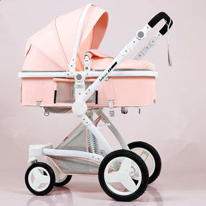 High Landscape Baby Stroller 3 in 1 Luxury Hot Mom Stroller Travel Pram Reversible Baby Trolley Pink Stroller with Car Seat