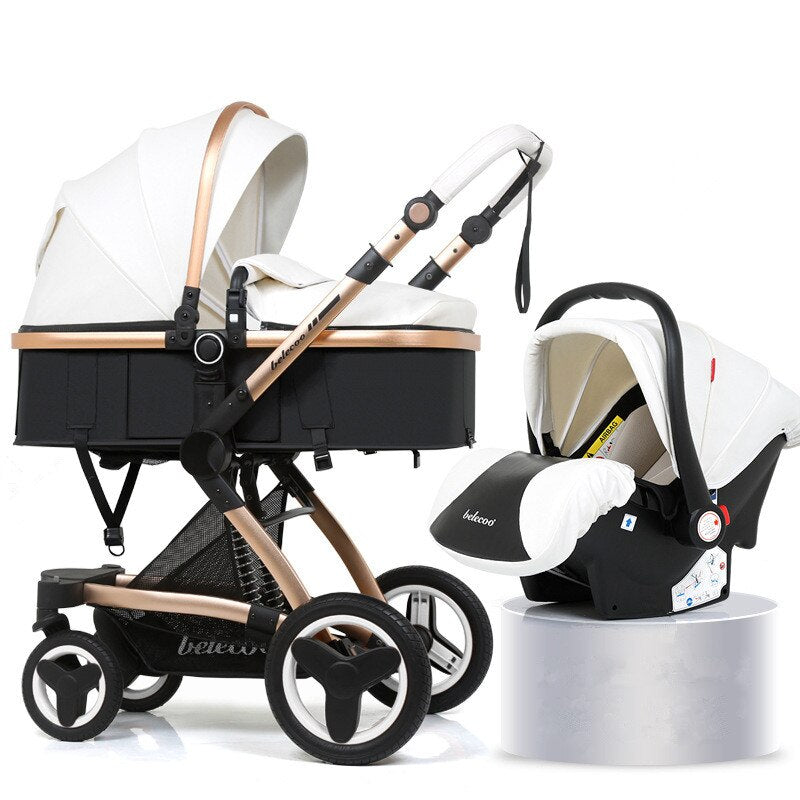 High Landscape Baby Stroller 3 in 1 Luxury Hot Mom Stroller Travel Pram Reversible Baby Trolley Pink Stroller with Car Seat