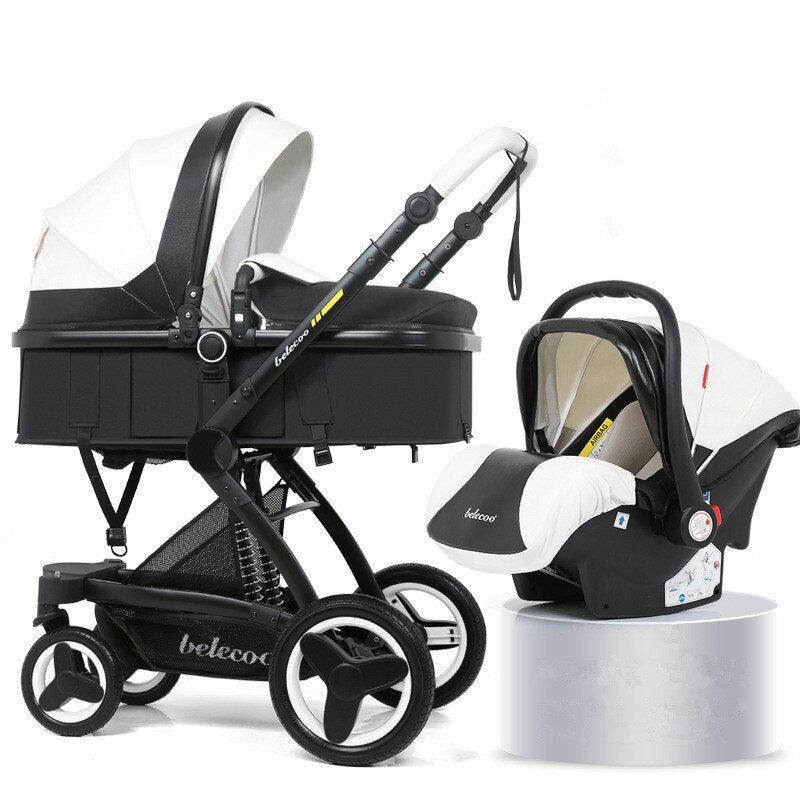 High Landscape Baby Stroller 3 in 1 Luxury Hot Mom Stroller Travel Pram Reversible Baby Trolley Pink Stroller with Car Seat