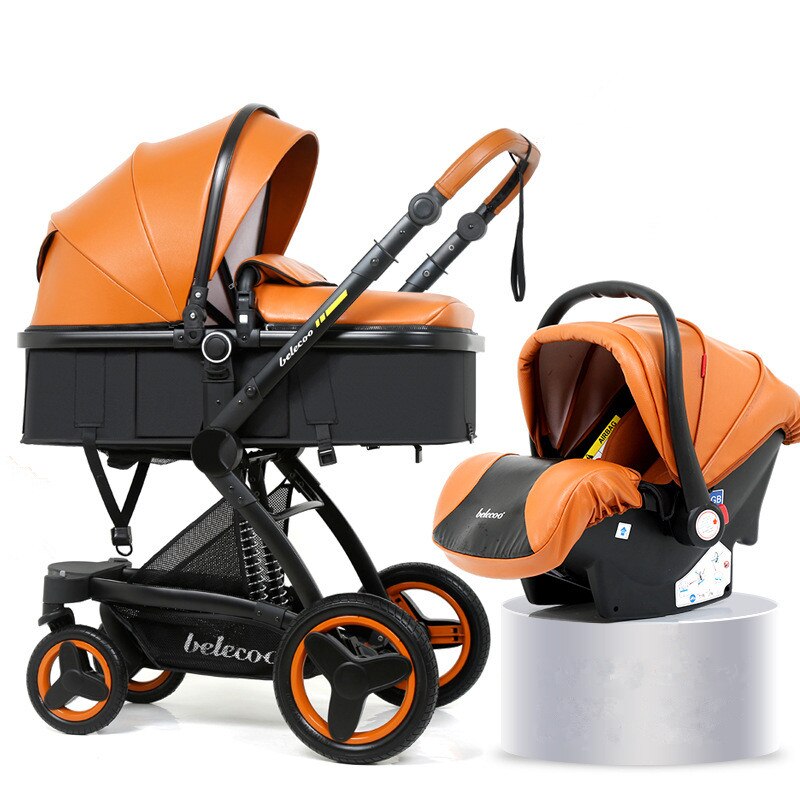 High Landscape Baby Stroller 3 in 1 Luxury Hot Mom Stroller Travel Pram Reversible Baby Trolley Pink Stroller with Car Seat