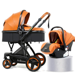 High Landscape Baby Stroller 3 in 1 Luxury Hot Mom Stroller Travel Pram Reversible Baby Trolley Pink Stroller with Car Seat