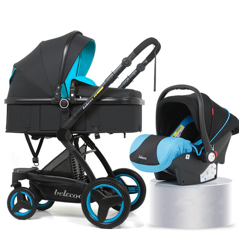 High Landscape Baby Stroller 3 in 1 Luxury Hot Mom Stroller Travel Pram Reversible Baby Trolley Pink Stroller with Car Seat