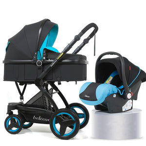 High Landscape Baby Stroller 3 in 1 Luxury Hot Mom Stroller Travel Pram Reversible Baby Trolley Pink Stroller with Car Seat