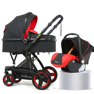 High Landscape Baby Stroller 3 in 1 Luxury Hot Mom Stroller Travel Pram Reversible Baby Trolley Pink Stroller with Car Seat