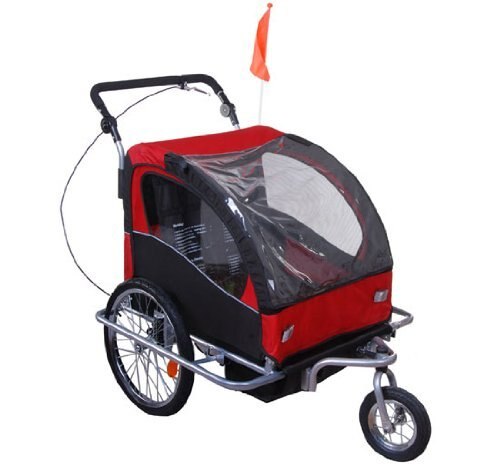 HOMCOM Bike Trailer Cart children Hook Steel Safe With Function Baby Stroller Red and Black