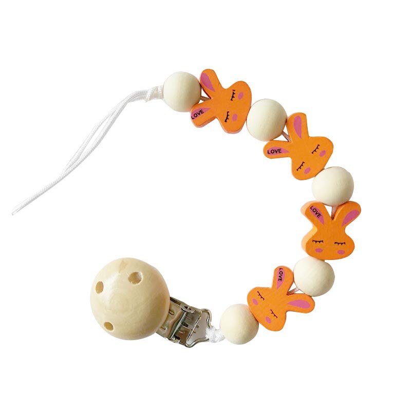 Rabbit Pacifier Clip Chains Wooden Pacifier Clips Baby Teething Toys Wood Bead Dummy Clip Holder Soother Chains for Baby Chew