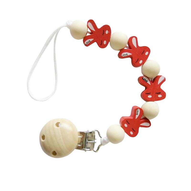 Rabbit Pacifier Clip Chains Wooden Pacifier Clips Baby Teething Toys Wood Bead Dummy Clip Holder Soother Chains for Baby Chew
