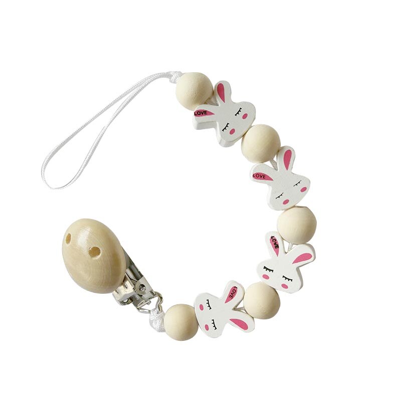 Rabbit Pacifier Clip Chains Wooden Pacifier Clips Baby Teething Toys Wood Bead Dummy Clip Holder Soother Chains for Baby Chew