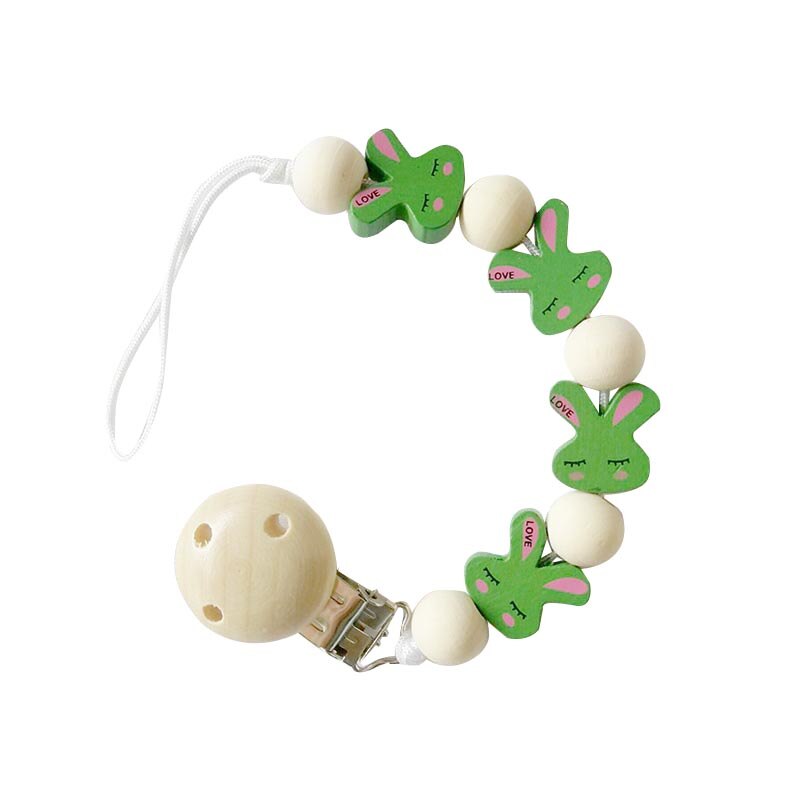 Rabbit Pacifier Clip Chains Wooden Pacifier Clips Baby Teething Toys Wood Bead Dummy Clip Holder Soother Chains for Baby Chew