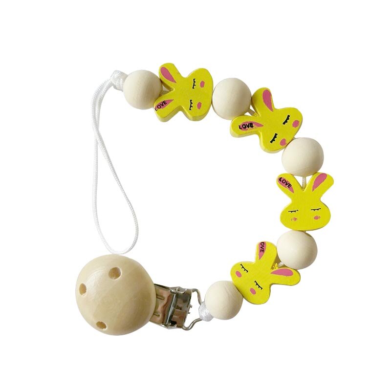 Rabbit Pacifier Clip Chains Wooden Pacifier Clips Baby Teething Toys Wood Bead Dummy Clip Holder Soother Chains for Baby Chew