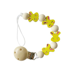 Rabbit Pacifier Clip Chains Wooden Pacifier Clips Baby Teething Toys Wood Bead Dummy Clip Holder Soother Chains for Baby Chew