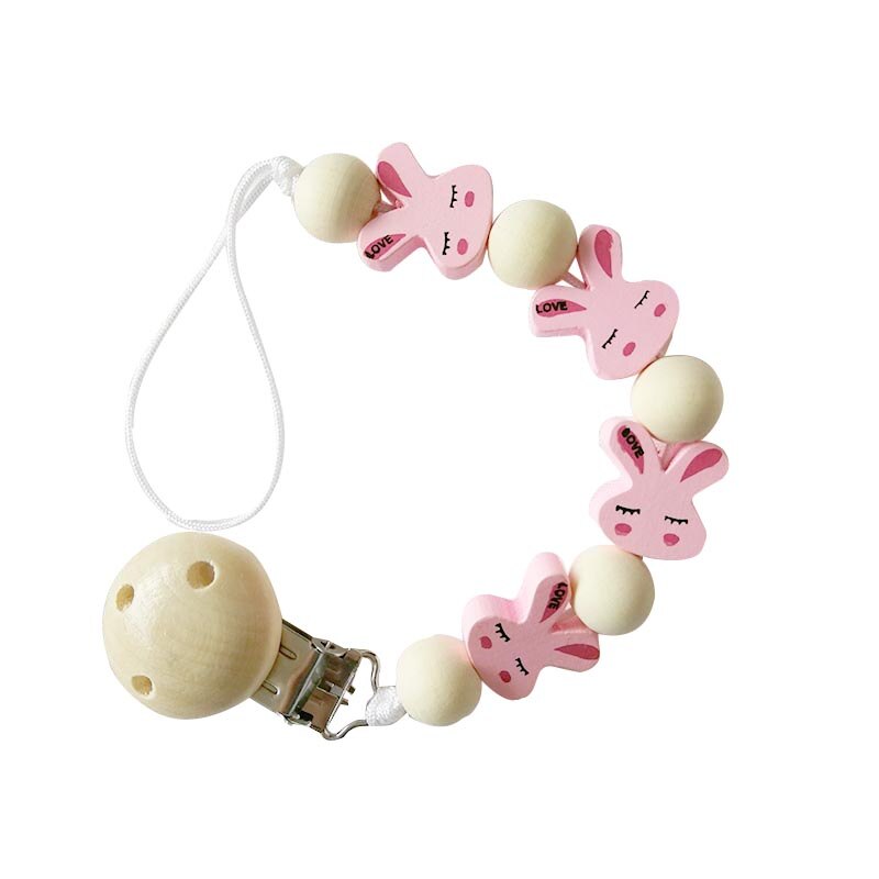 Rabbit Pacifier Clip Chains Wooden Pacifier Clips Baby Teething Toys Wood Bead Dummy Clip Holder Soother Chains for Baby Chew