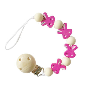 Rabbit Pacifier Clip Chains Wooden Pacifier Clips Baby Teething Toys Wood Bead Dummy Clip Holder Soother Chains for Baby Chew