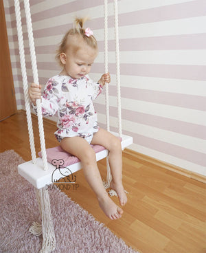 INS wind children swing hanging chair, children's room decoration, baby's recreation swing solid wood board, cotton rope swing