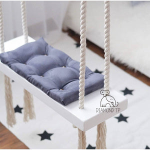 INS wind children swing hanging chair, children's room decoration, baby's recreation swing solid wood board, cotton rope swing
