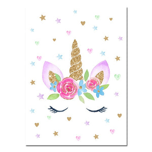 Modern Cartoon Pink Unicorn Poster Baby Room Nursery Prints Art Canvas Painting Wall Art Pictures Kids Living Room Decoration