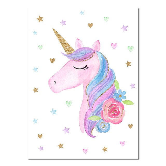 Modern Cartoon Pink Unicorn Poster Baby Room Nursery Prints Art Canvas Painting Wall Art Pictures Kids Living Room Decoration