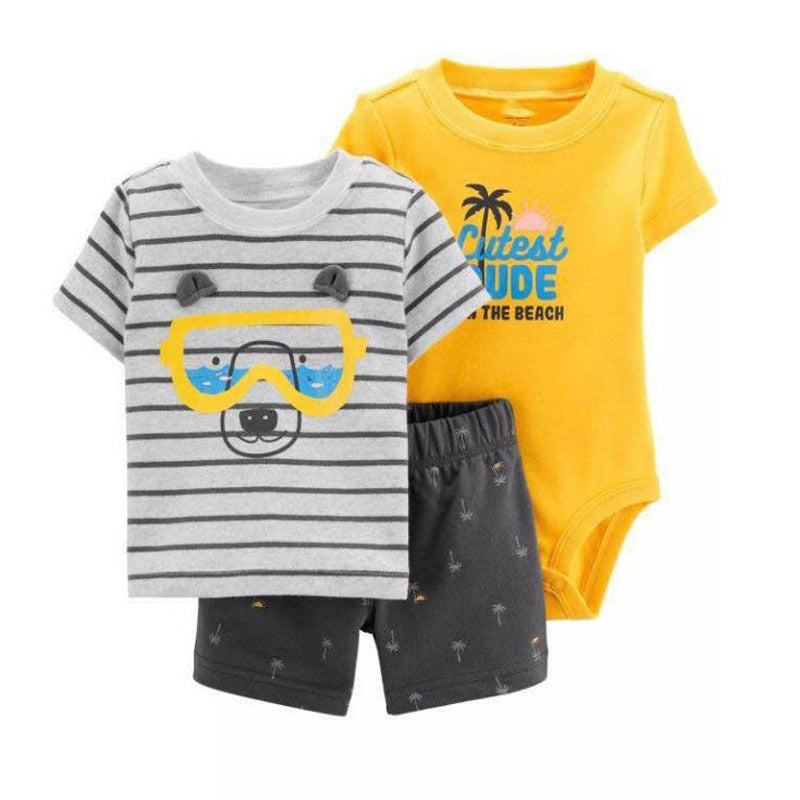 cartoon tshirt tops+bodysuit+shorts for baby boy clothes newborn set 2019 summer outfit new born clothing suit tracksuit costume
