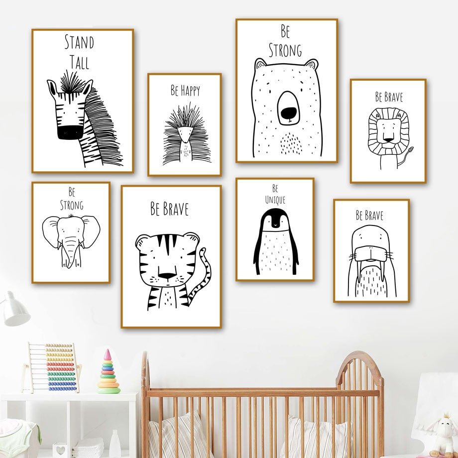 Wall Art Canvas Painting Fox Zebra Tiger Elephant Penguin Cartoon Nordic Posters And Prints Wall Pictures For Kids Room Baby Boy