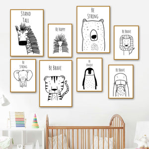 Wall Art Canvas Painting Fox Zebra Tiger Elephant Penguin Cartoon Nordic Posters And Prints Wall Pictures For Kids Room Baby Boy