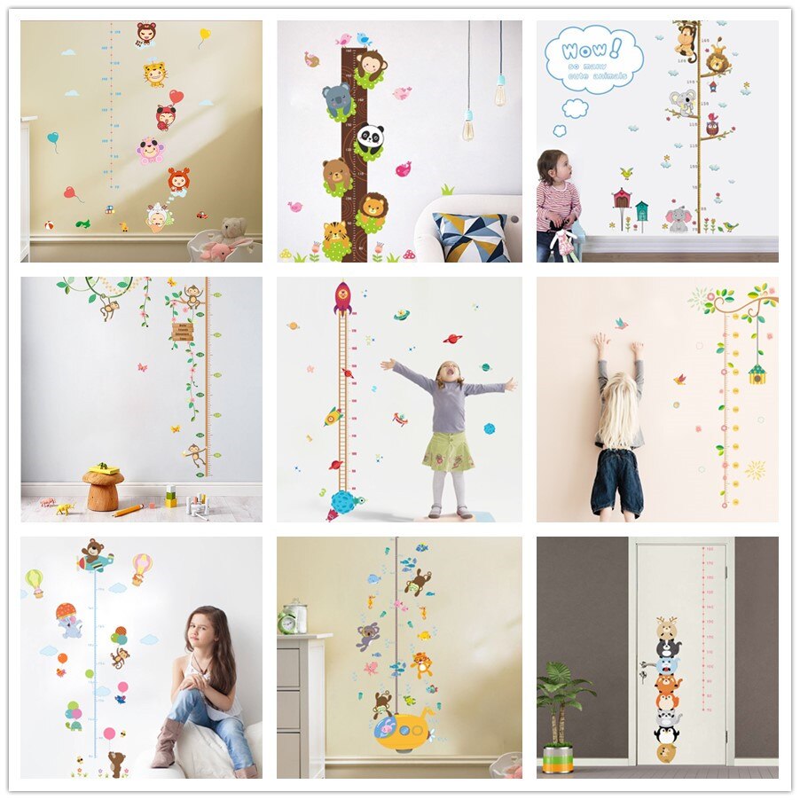 % Cute animals stack height measure wall stickers decal kids vinyl wallpaper mural baby girl boy room Growth Chart stickers