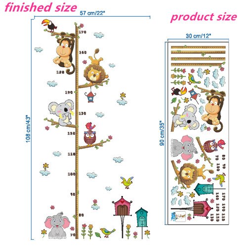 % Cute animals stack height measure wall stickers decal kids vinyl wallpaper mural baby girl boy room Growth Chart stickers