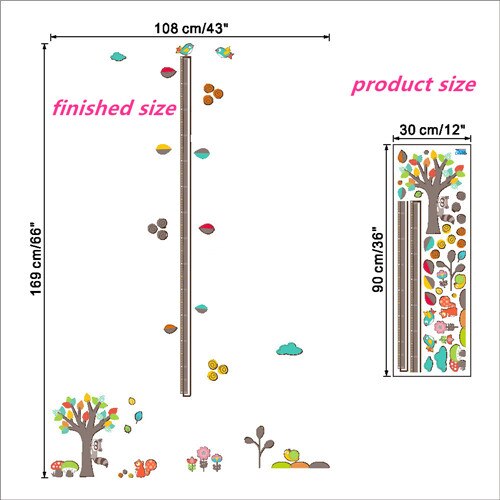 % Cute animals stack height measure wall stickers decal kids vinyl wallpaper mural baby girl boy room Growth Chart stickers