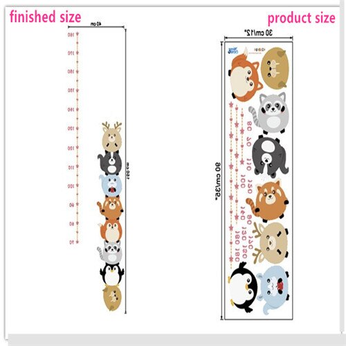 % Cute animals stack height measure wall stickers decal kids vinyl wallpaper mural baby girl boy room Growth Chart stickers
